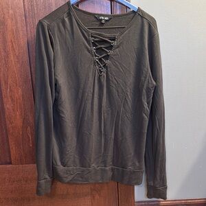 Olive Long Sleeve Lace-Up Top